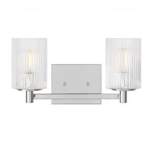 Generation Lighting Lando Bathroom Lamp 2 Lights 15" Steel Striated Glass